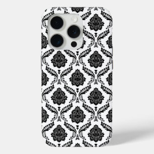 Rococo-Damask-Muster Schwarz auf Weiß Case-Mate iPhone Hülle
