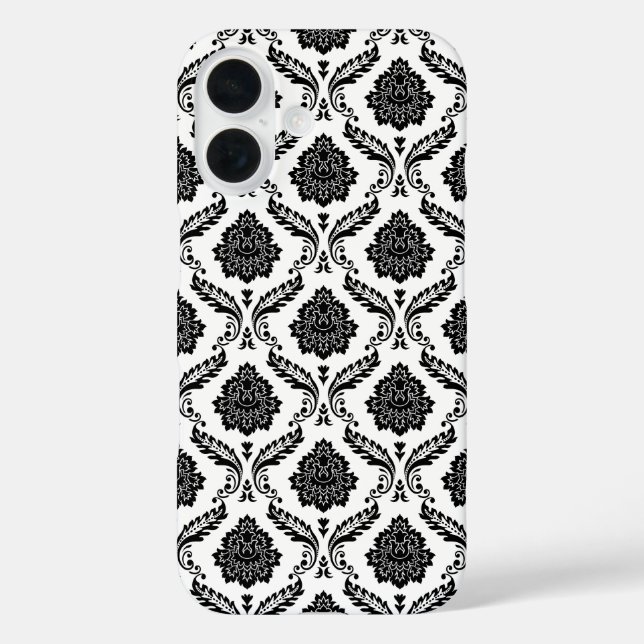 Rococo-Damask-Muster Schwarz auf Weiß Case-Mate iPhone Hülle (Rückseite)