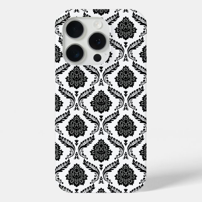Rococo-Damask-Muster Schwarz auf Weiß Case-Mate iPhone Hülle (Rückseite)