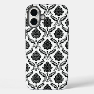 Rococo-Damask-Muster Schwarz auf Weiß iPhone 16 Plus Hülle