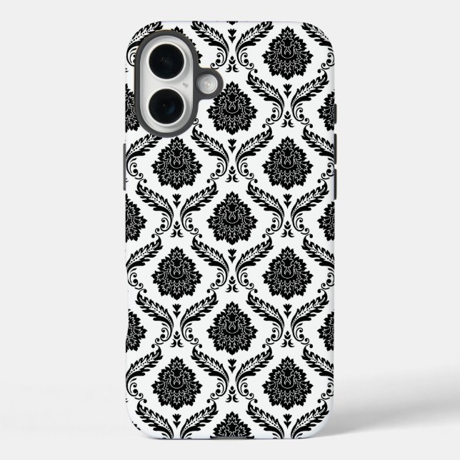 Rococo-Damask-Muster Schwarz auf Weiß Case-Mate iPhone Hülle (Rückseite)