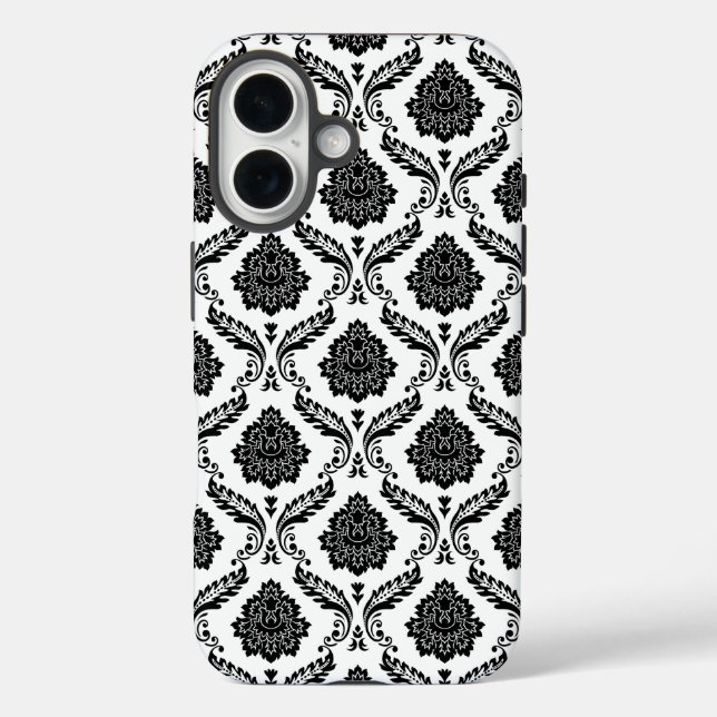 Rococo-Damask-Muster Schwarz auf Weiß Case-Mate iPhone Hülle (Rückseite)
