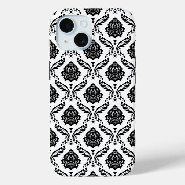 Rococo-Damask-Muster Schwarz auf Weiß Case-Mate iPhone Hülle (Rückseite)