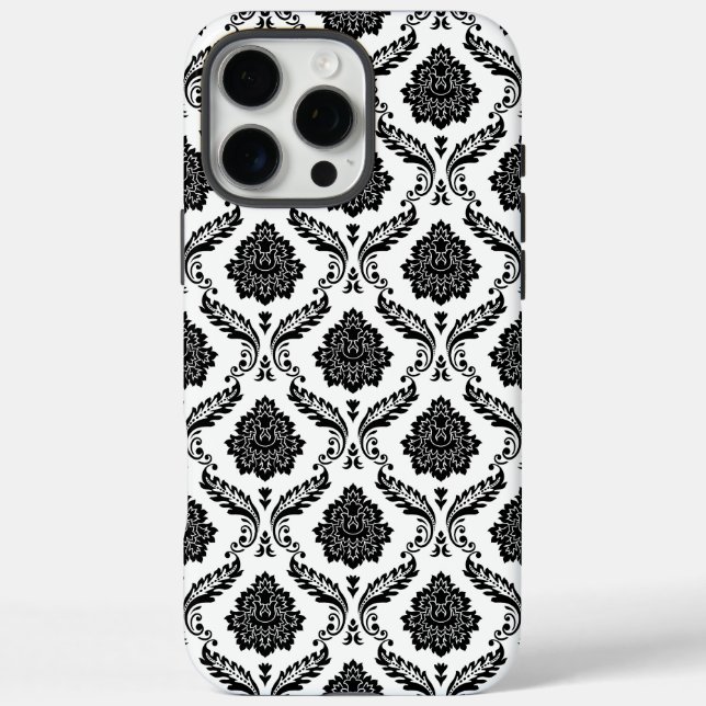 Rococo-Damask-Muster Schwarz auf Weiß Case-Mate iPhone Hülle (Rückseite)