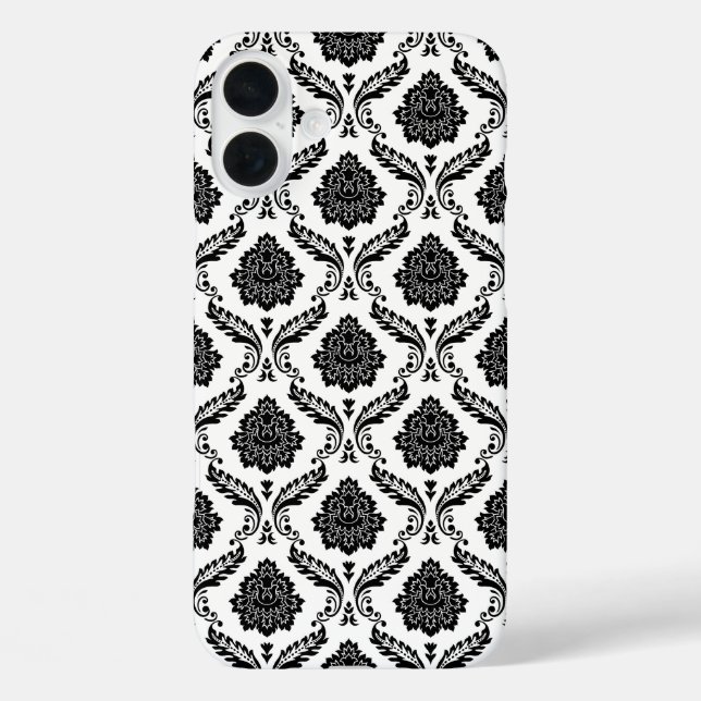 Rococo-Damask-Muster Schwarz auf Weiß Case-Mate iPhone Hülle (Rückseite)