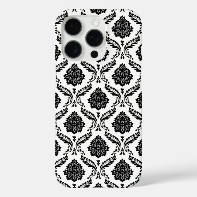 Rococo-Damask-Muster Schwarz auf Weiß Case-Mate iPhone Hülle (Rückseite)