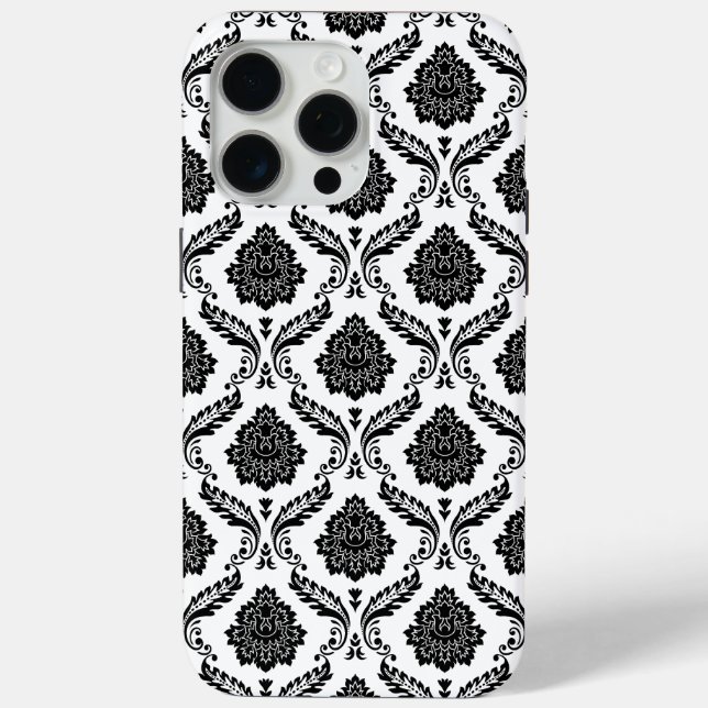 Rococo-Damask-Muster Schwarz auf Weiß Case-Mate iPhone Hülle (Rückseite)