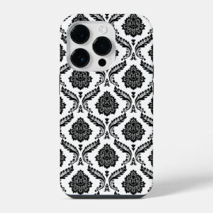 Rococo-Damask-Muster Schwarz auf Weiß iPhone 14 Pro Hülle