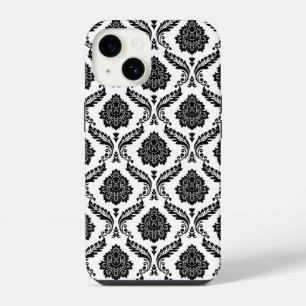 Rococo-Damask-Muster Schwarz auf Weiß iPhone 14 Hülle