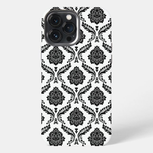 Rococo-Damask-Muster Schwarz auf Weiß iPhone Hülle (Rückseite)