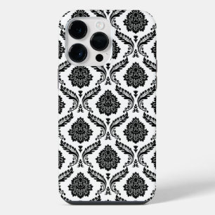 Rococo-Damask-Muster Schwarz auf Weiß iPhone 14 Pro Max Hülle
