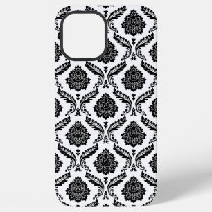 Rococo-Damask-Muster Schwarz auf Weiß iPhone 12 Pro Max Hülle