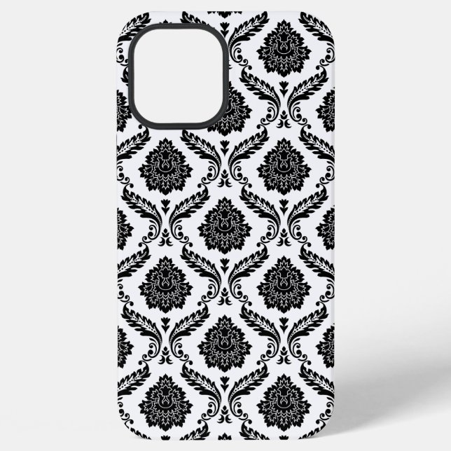Rococo-Damask-Muster Schwarz auf Weiß iPhone Hülle (Rückseite)