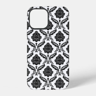 Rococo-Damask-Muster Schwarz auf Weiß iPhone 12 Hülle
