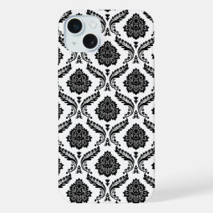 Rococo-Damask-Muster Schwarz auf Weiß iPhone 15 Plus Hülle