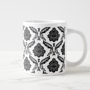 Rococo-Damask-Muster Schwarz auf Weiß Jumbo-Tasse