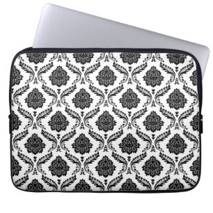 Rococo-Damask-Muster Schwarz auf Weiß Laptopschutzhülle