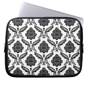 Rococo-Damask-Muster Schwarz auf Weiß Laptopschutzhülle