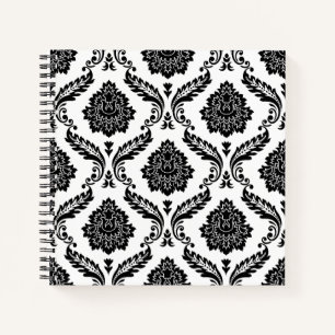 Rococo-Damask-Muster Schwarz auf Weiß Notizbuch