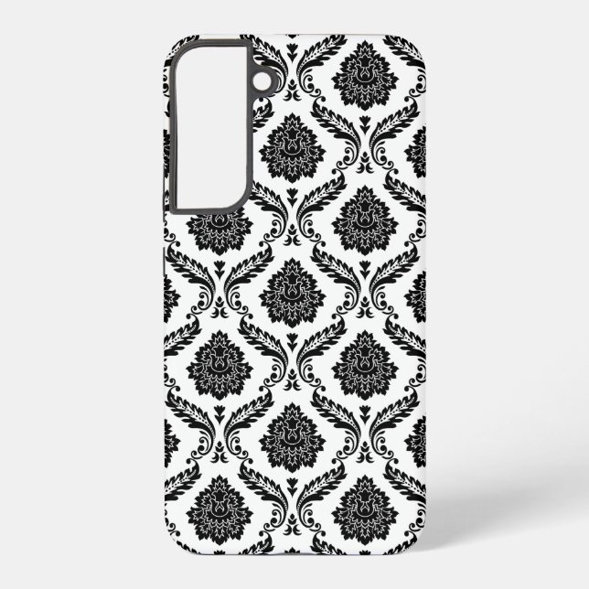 Rococo-Damask-Muster Schwarz auf Weiß Samsung Galaxy Hülle (Rückseite)