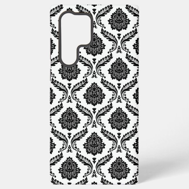 Rococo-Damask-Muster Schwarz auf Weiß Samsung Galaxy Hülle (Rückseite)