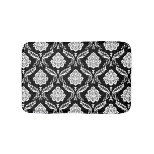 Rococo-Damask-Muster Weiß auf Schwarz Badematte