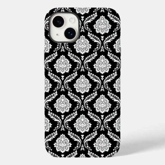 Rococo-Damask-Muster Weiß auf Schwarz  Case-Mate iPhone Hülle (Rückseite)