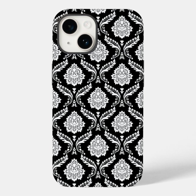Rococo-Damask-Muster Weiß auf Schwarz  Case-Mate iPhone Hülle (Rückseite)