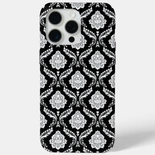 Rococo-Damask-Muster Weiß auf Schwarz Case-Mate iPhone Hülle