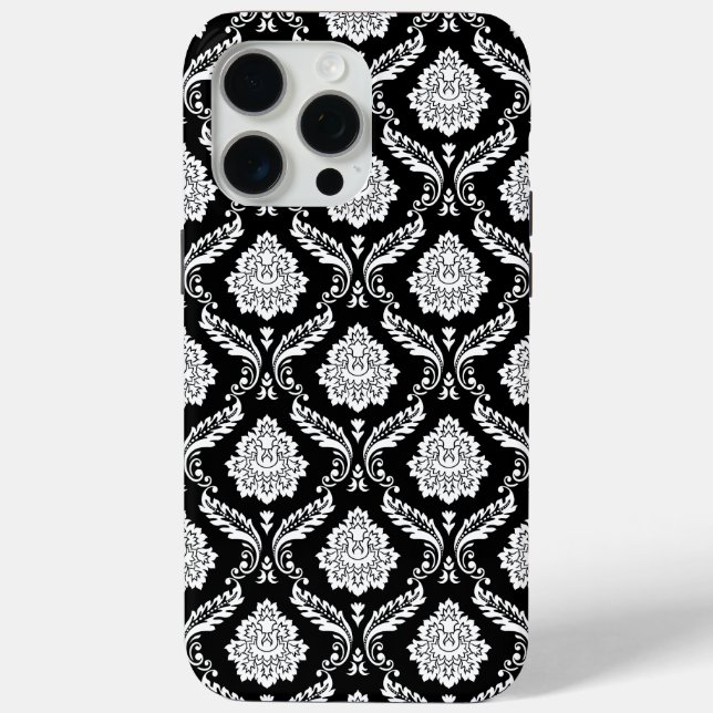 Rococo-Damask-Muster Weiß auf Schwarz  Case-Mate iPhone Hülle (Rückseite)