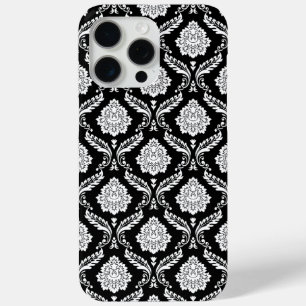 Rococo-Damask-Muster Weiß auf Schwarz Case-Mate iPhone Hülle