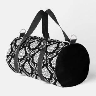 Rococo-Damask-Muster Weiß auf Schwarz Duffle Bag