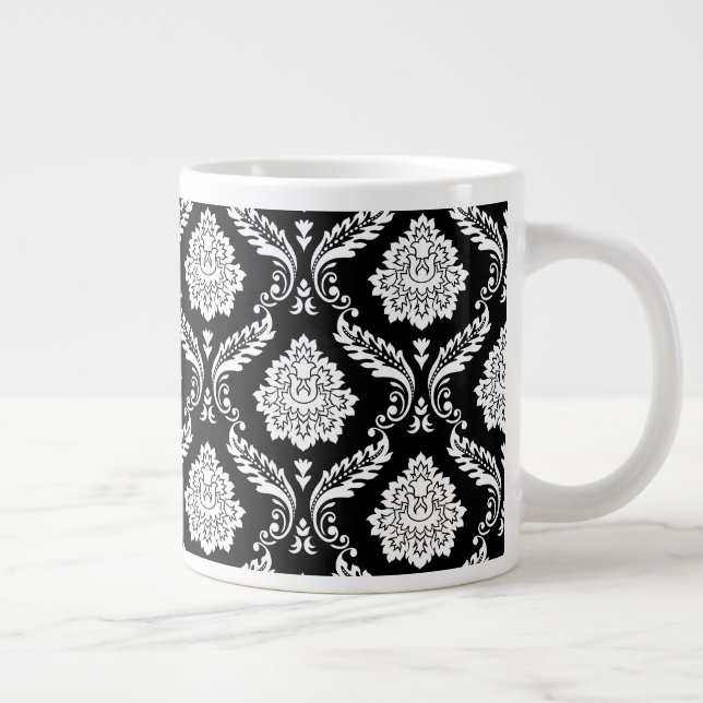 Rococo-Damask-Muster Weiß auf Schwarz Jumbo-Tasse (Rechts)
