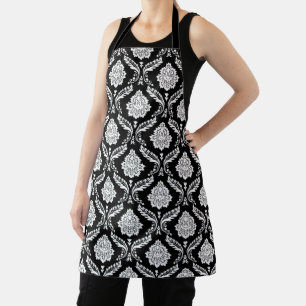 Rococo-Damask-Muster Weiß auf Schwarz Schürze