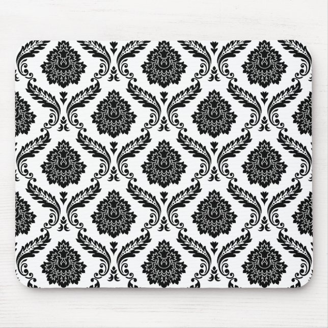 Rococo Damask Pattern Black on White Mousepad (Vorne)
