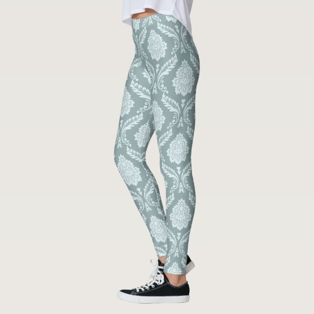 Rococo Damask Pattern Duck Egg Blue+Teal Leggings (Links)