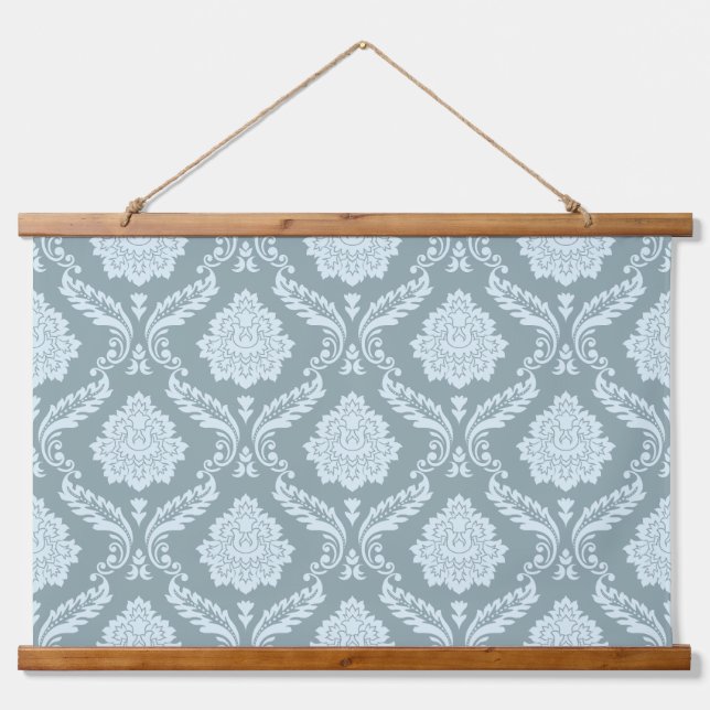 Rococo Damask Pattern Duck Egg Blue+Teal Wandteppich Mit Holzrahmen (Vorne)