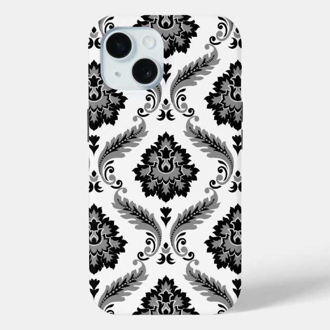 Rococo Damask Pattern Grey Black White Case-Mate iPhone Hülle (Rückseite)