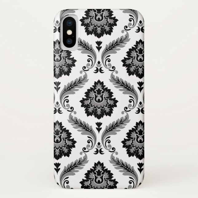 Rococo Damask Pattern Grey Black White Case-Mate iPhone Hülle (Rückseite)