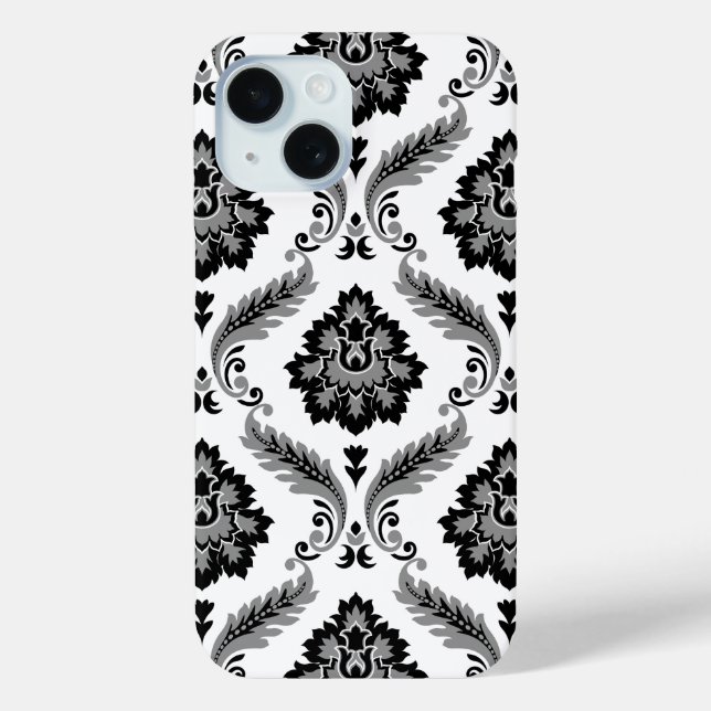 Rococo Damask Pattern Grey Black White Case-Mate iPhone Hülle (Rückseite)