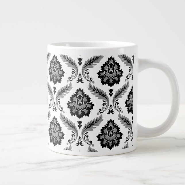 Rococo Damask Pattern Grey Black White Jumbo-Tasse (Rechts)