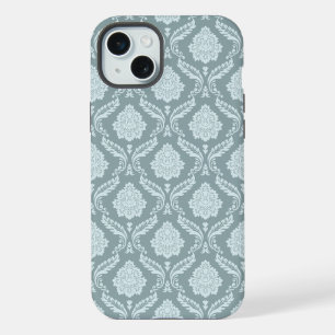 Rococo-Damask-Wiederholungsmuster Entenei-Blau+Tür iPhone 15 Plus Hülle