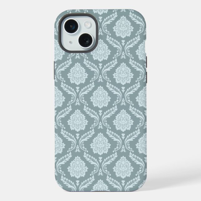Rococo-Damask-Wiederholungsmuster Entenei-Blau+Tür iPhone Hülle (Rückseite)