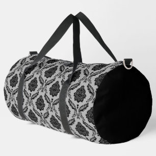 Rococo-Damask-Wiederholungsmuster Schwarz auf Grau Duffle Bag