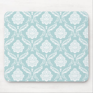 Rococo-Damask-Wiederholungsmuster Weiß auf Entenei Mousepad