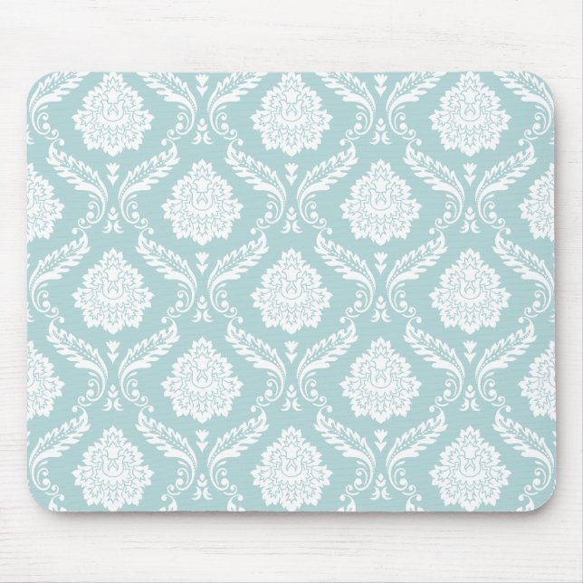 Rococo-Damask-Wiederholungsmuster Weiß auf Entenei Mousepad (Vorne)