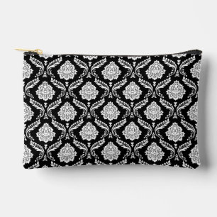 Rococo-Damask-Wiederholungsmuster Weiß auf Schwarz Zubehörtasche