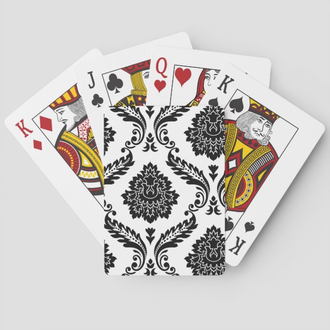 Rococo-Damasken-Versatzmuster Schwarz auf Weiß Spielkarten (Rückseite)