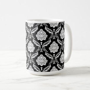Rococo-Damaskenmuster Weiß auf Schwarz Kaffeetasse