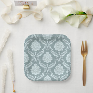 Rococo-Damaskmuster Entenei Blau+Türkis Papier Pla Pappteller